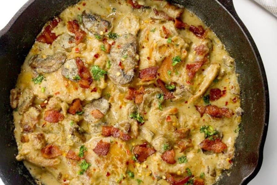 Dairy Free Ketogenic Recipes Keto Bacon Mushroom Chicken in a Pot