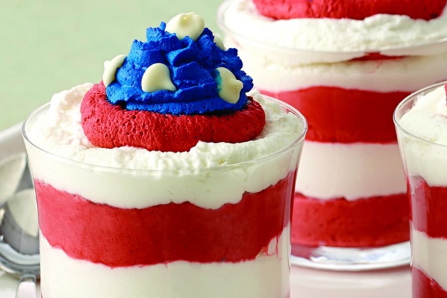 Patriotic Dessert Recipes Parfait Glasses Filled with Patriotic Red, White and Blue Mousse Parfait