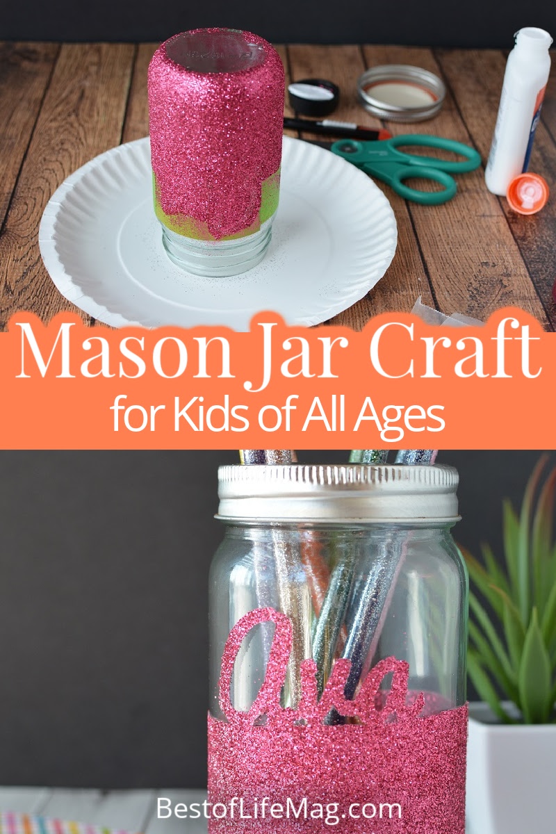 Add some sparkle to any room with this fun DIY Glitter Mason Jar! It can hold pencils, tealight candles, or just about anything you want! DIY Crafts | Mason Jar Crafts | Glitter Crafts | Mason Jar Ideas | DIY Home Ideas #DIY via @amybarseghian