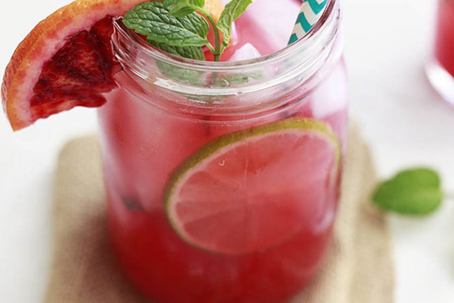 Low Carb Skinny Margarita Recipes Blood Orange Margarita Recipe in a Mason Jar Garnished with Mint Leaves