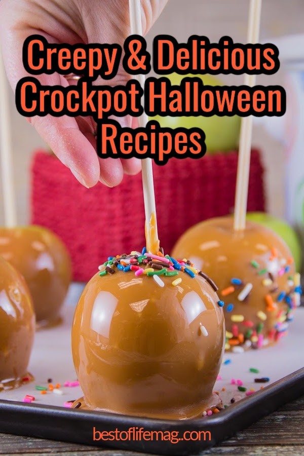 Set it and forget it this Halloween with creepy crockpot Halloween recipes, from Caramel apple cider to pumpkin cake, fuel the family for Halloween. via @amybarseghian