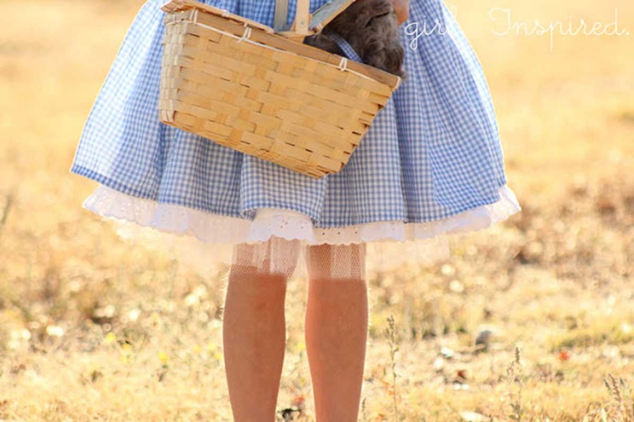 DIY Halloween Costumes For Kids a Young Girl Wearing a Dorothy Costume Standing Outside