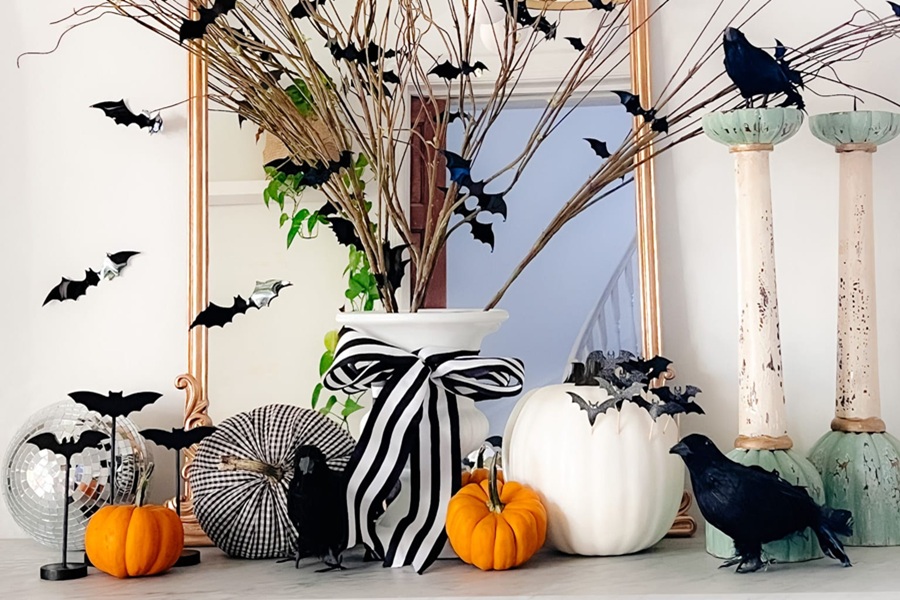 DIY Halloween Decorations DIY Halloween Bat Branch Centerpiece