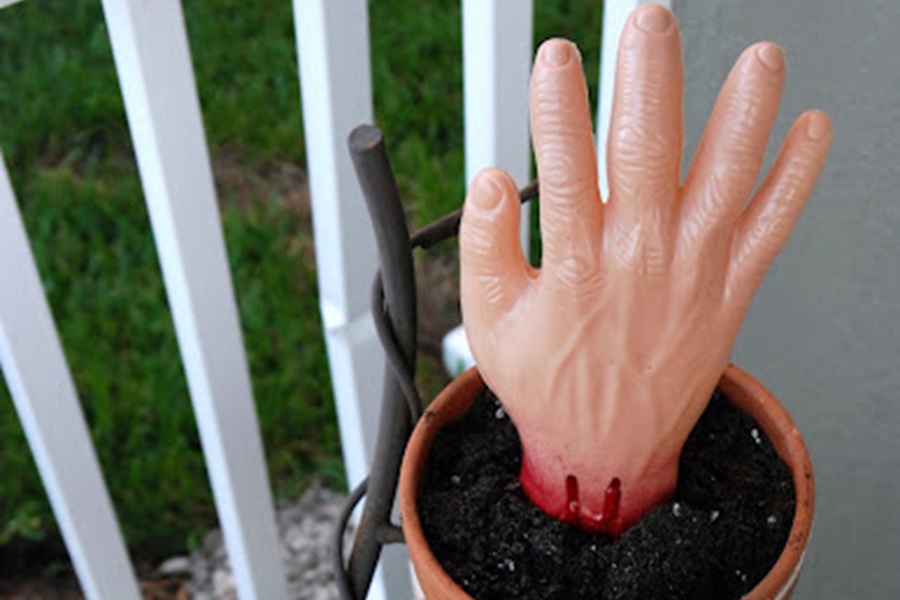 DIY Halloween Decorations Zombie Planted Hands Coming Out of a Planter Pot