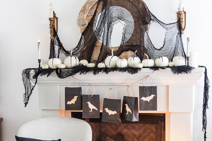 DIY Halloween Decorations Classic Black Halloween Mantel Decor 