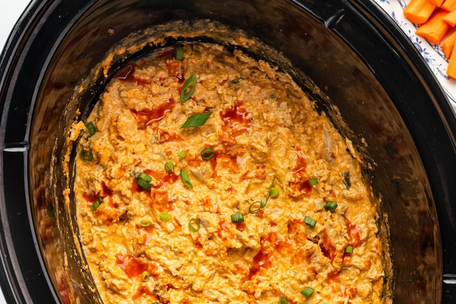 Spooky Halloween Crockpot Recipes Buffalo Dip Inside a Crockpot